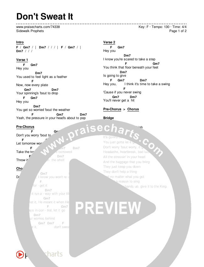 Don't Sweat It Chords & Lyrics (Sidewalk Prophets)