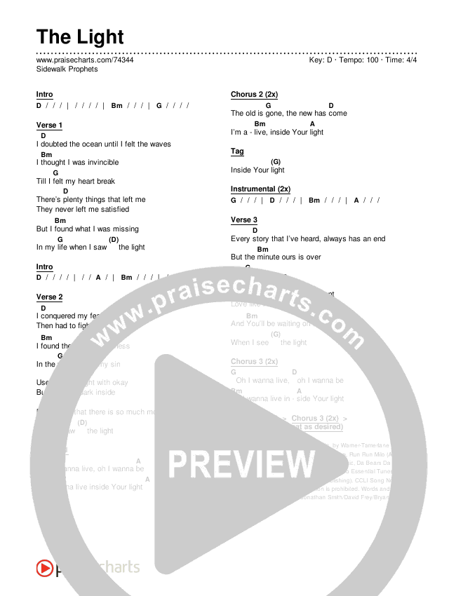 The Light Chords & Lyrics (Sidewalk Prophets)