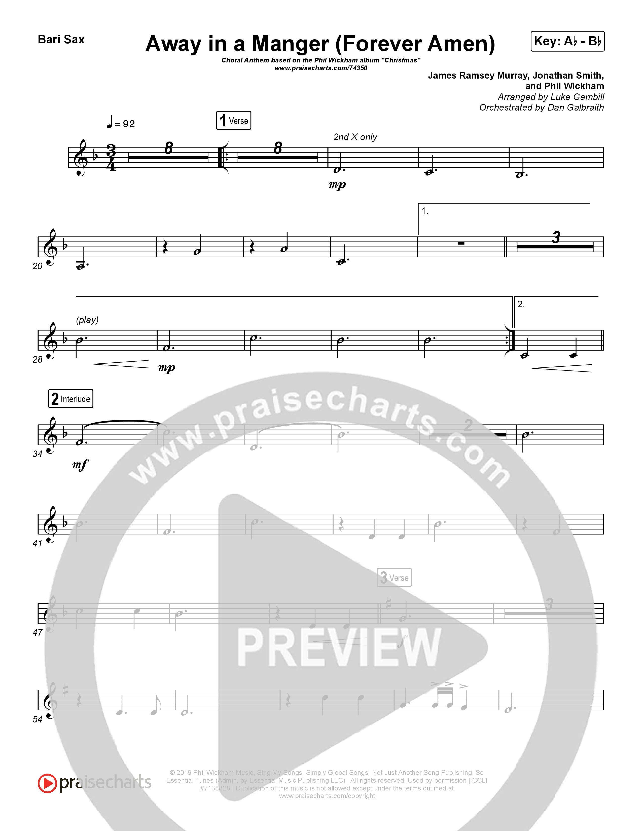 Away In A Manger (Forever Amen) (Choral Anthem SATB) Bari Sax (Phil Wickham / Arr. Luke Gambill)