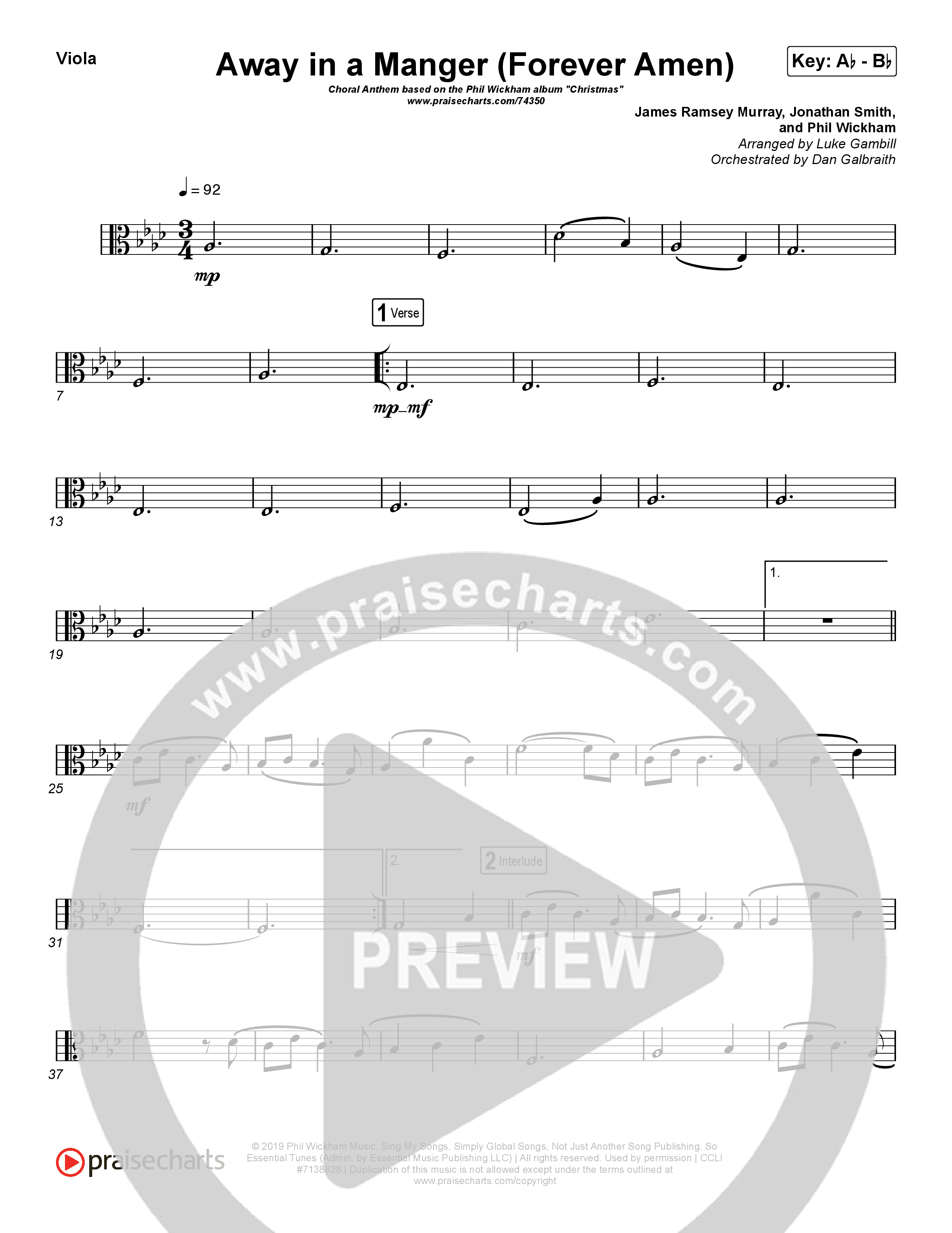 Away In A Manger (Forever Amen) (Choral Anthem SATB) Viola (Phil Wickham / Arr. Luke Gambill)