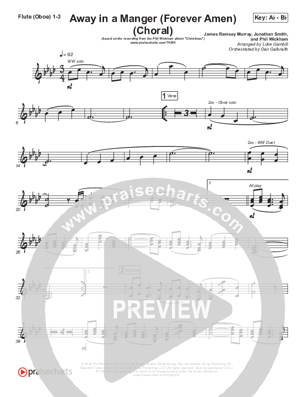 Away In A Manger (Forever Amen) (Choral Anthem SATB) Flute/Oboe 1/2/3 (Phil Wickham / Arr. Luke Gambill)