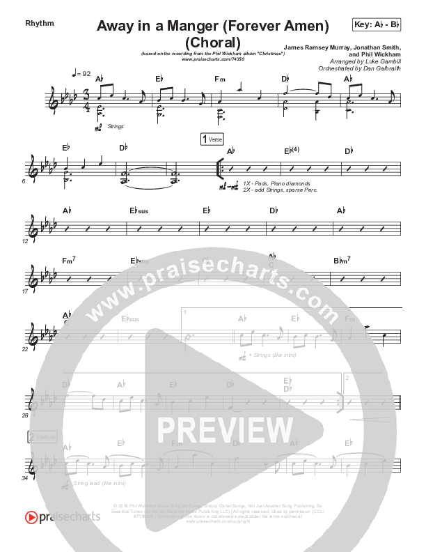 Away In A Manger (Forever Amen) (Choral Anthem SATB) Rhythm Chart (Phil Wickham / Arr. Luke Gambill)