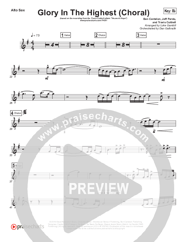 Glory In The Highest (Choral Anthem SATB) Alto Sax (Travis Cottrell / Arr. Luke Gambill)