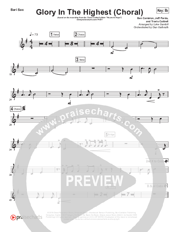 Glory In The Highest (Choral Anthem SATB) Bari Sax (Travis Cottrell / Arr. Luke Gambill)