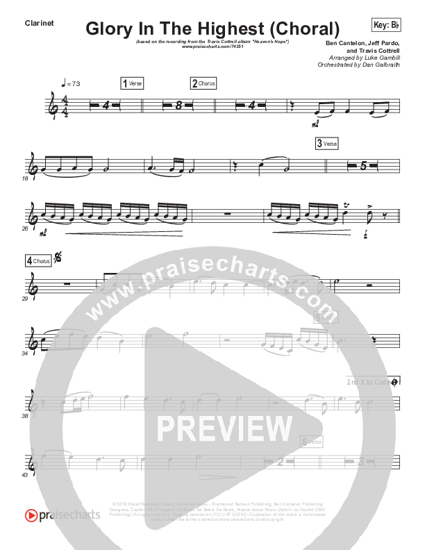 Glory In The Highest (Choral Anthem SATB) Clarinet (Travis Cottrell / Arr. Luke Gambill)