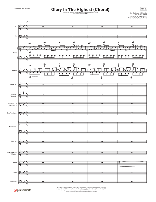 Glory In The Highest (Choral Anthem SATB) Conductor's Score (Travis Cottrell / Arr. Luke Gambill)