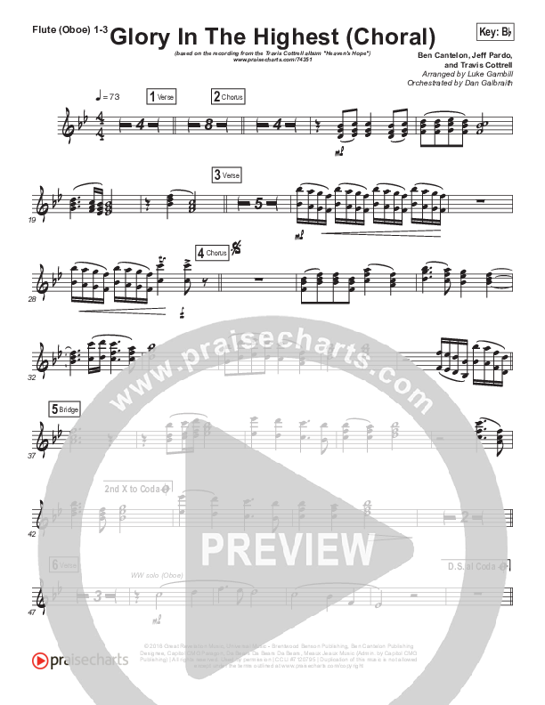 Glory In The Highest (Choral Anthem SATB) Flute/Oboe 1/2/3 (Travis Cottrell / Arr. Luke Gambill)