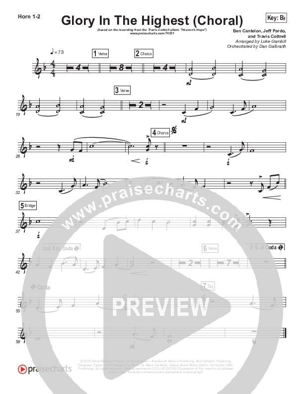 Glory In The Highest (Choral Anthem SATB) French Horn 1/2 (Travis Cottrell / Arr. Luke Gambill)
