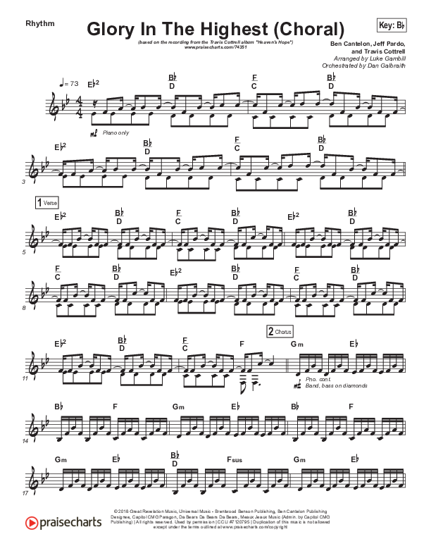 Glory In The Highest (Choral Anthem SATB) Rhythm Chart (Travis Cottrell / Arr. Luke Gambill)