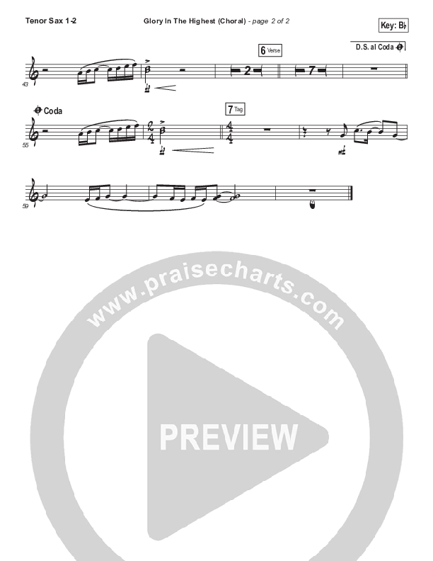 Glory In The Highest (Choral Anthem SATB) Tenor Sax 1/2 (Travis Cottrell / Arr. Luke Gambill)