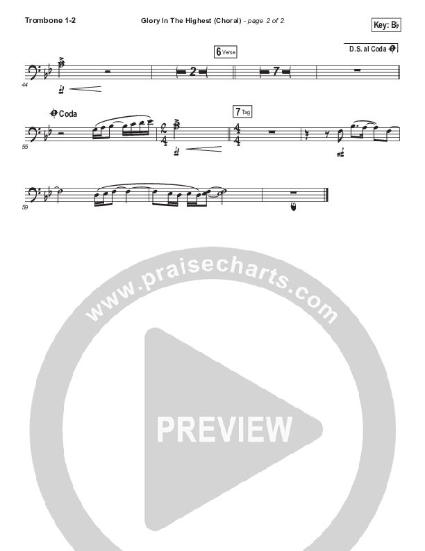Glory In The Highest (Choral Anthem SATB) Trombone 1/2 (Travis Cottrell / Arr. Luke Gambill)