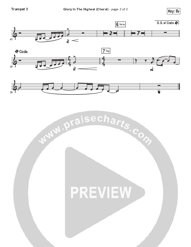 Glory In The Highest (Choral Anthem SATB) Trumpet 3 (Travis Cottrell / Arr. Luke Gambill)