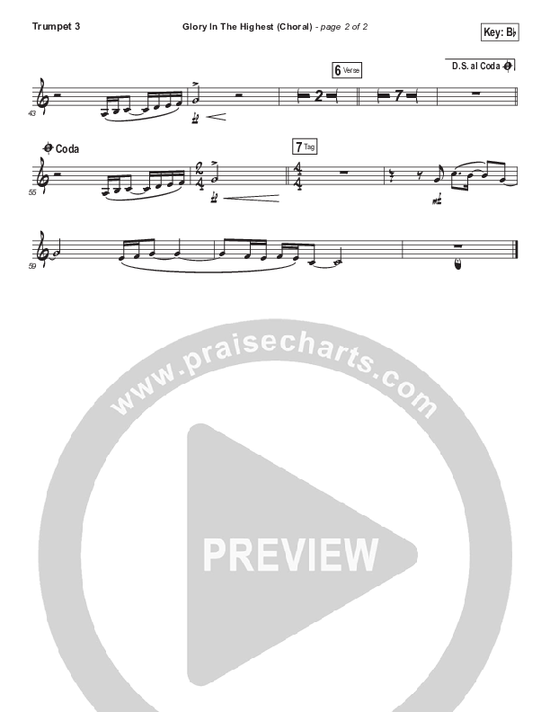 Glory In The Highest (Choral Anthem SATB) Trumpet 3 (Travis Cottrell / Arr. Luke Gambill)