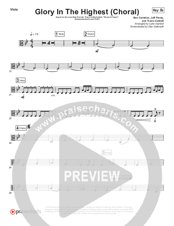 Glory In The Highest (Choral Anthem SATB) Viola (Travis Cottrell / Arr. Luke Gambill)