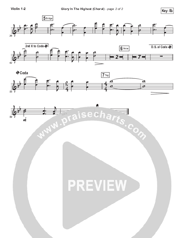 Glory In The Highest (Choral Anthem SATB) Violin 1/2 (Travis Cottrell / Arr. Luke Gambill)