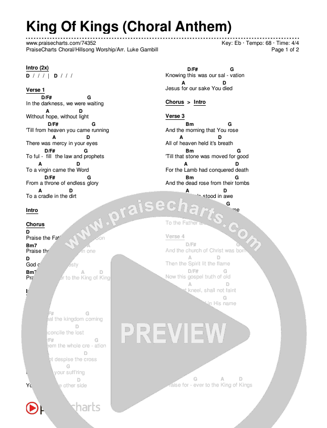 King Of Kings (Choral Anthem SATB) Chords & Lyrics (Hillsong Worship / Arr. Luke Gambill)