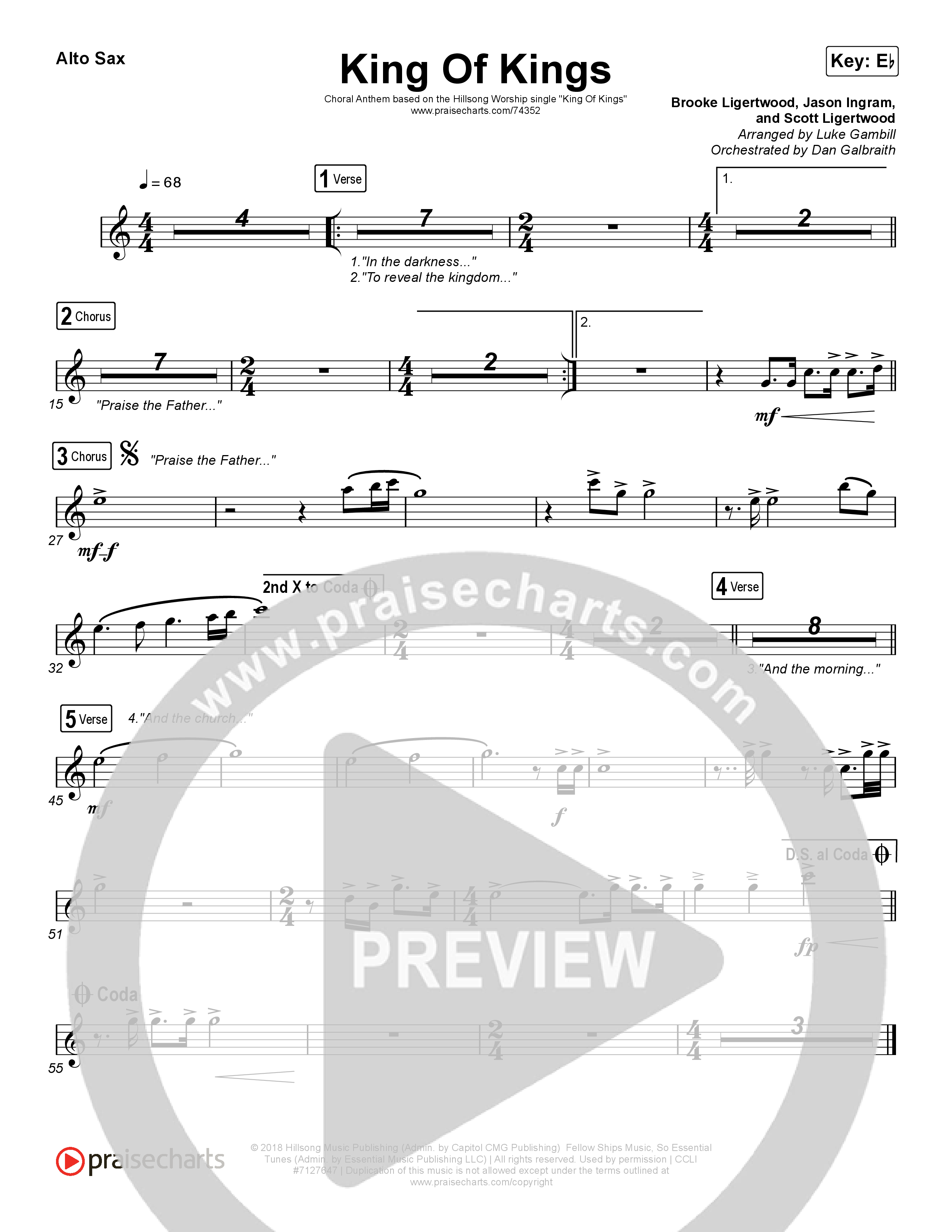 King Of Kings (Choral Anthem SATB) Alto Sax (Hillsong Worship / Arr. Luke Gambill)