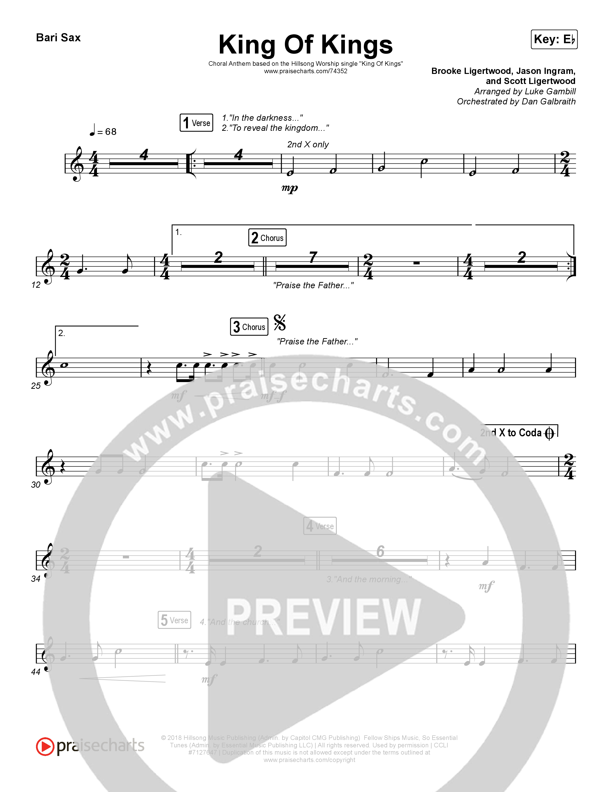 King Of Kings (Choral Anthem SATB) Bari Sax (Hillsong Worship / Arr. Luke Gambill)