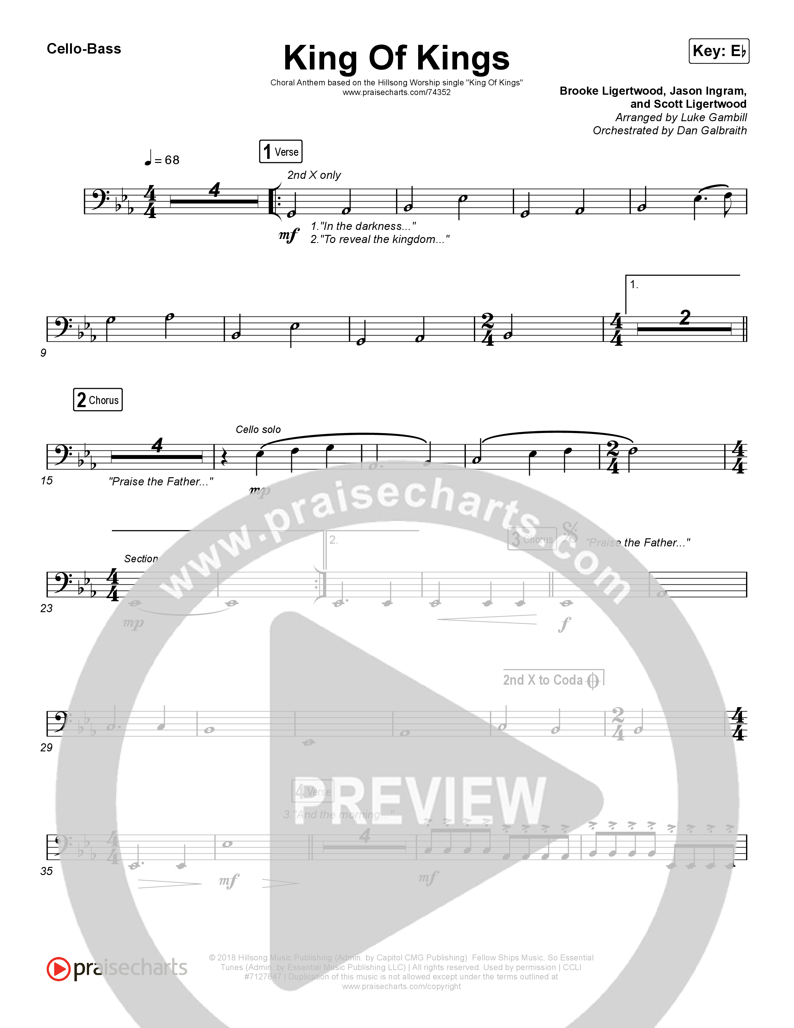 King Of Kings (Choral Anthem SATB) Cello/Bass (Hillsong Worship / Arr. Luke Gambill)