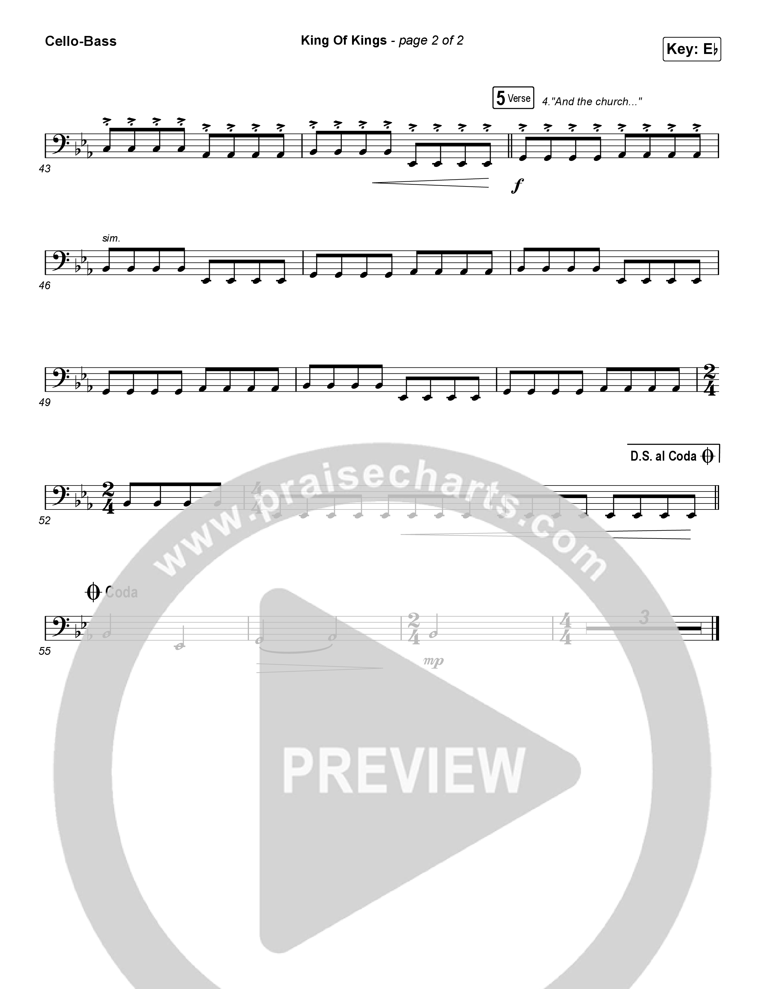 King Of Kings (Choral Anthem SATB) Cello/Bass (Hillsong Worship / Arr. Luke Gambill)