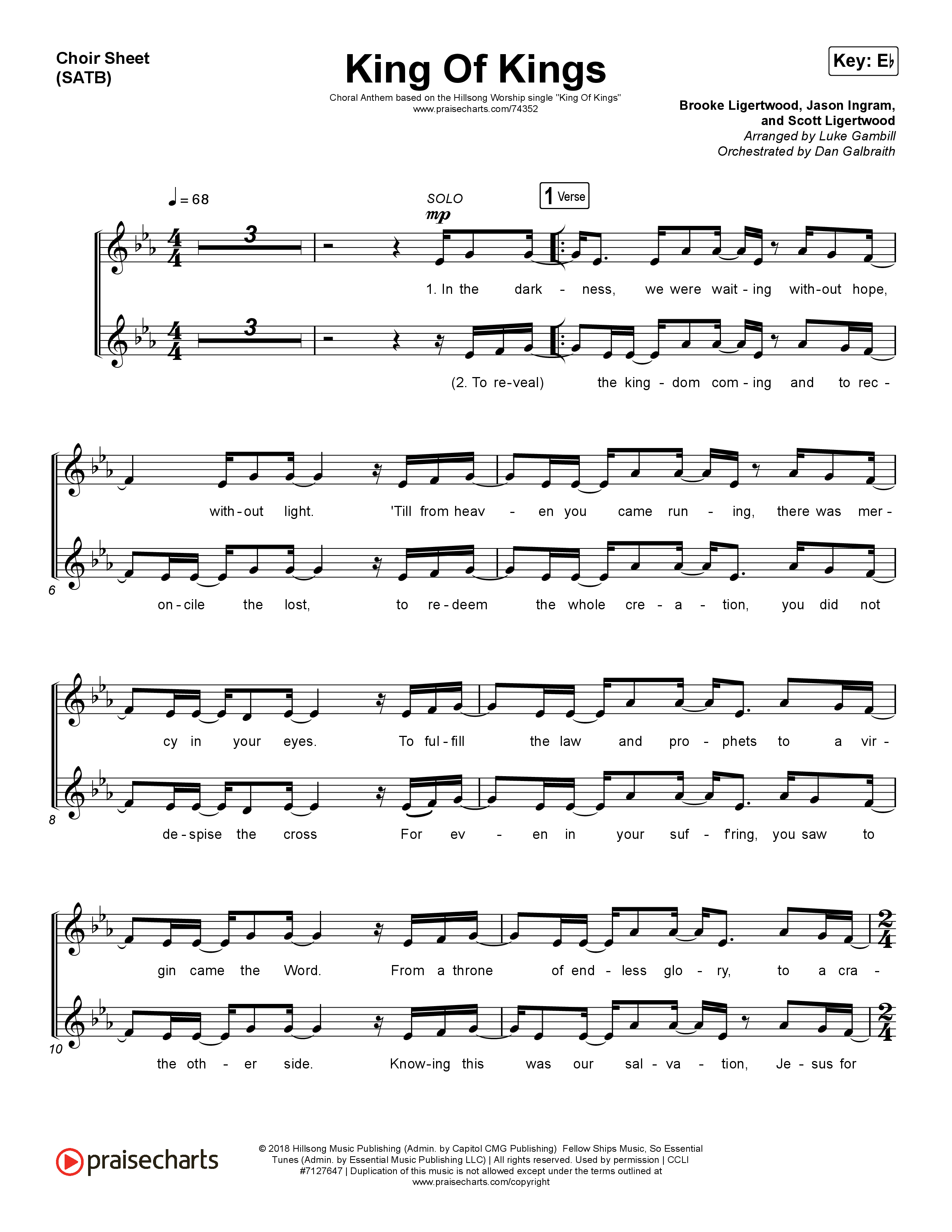 King Of Kings (Choral Anthem SATB) Choir Vocals (SATB) (Hillsong Worship / Arr. Luke Gambill)