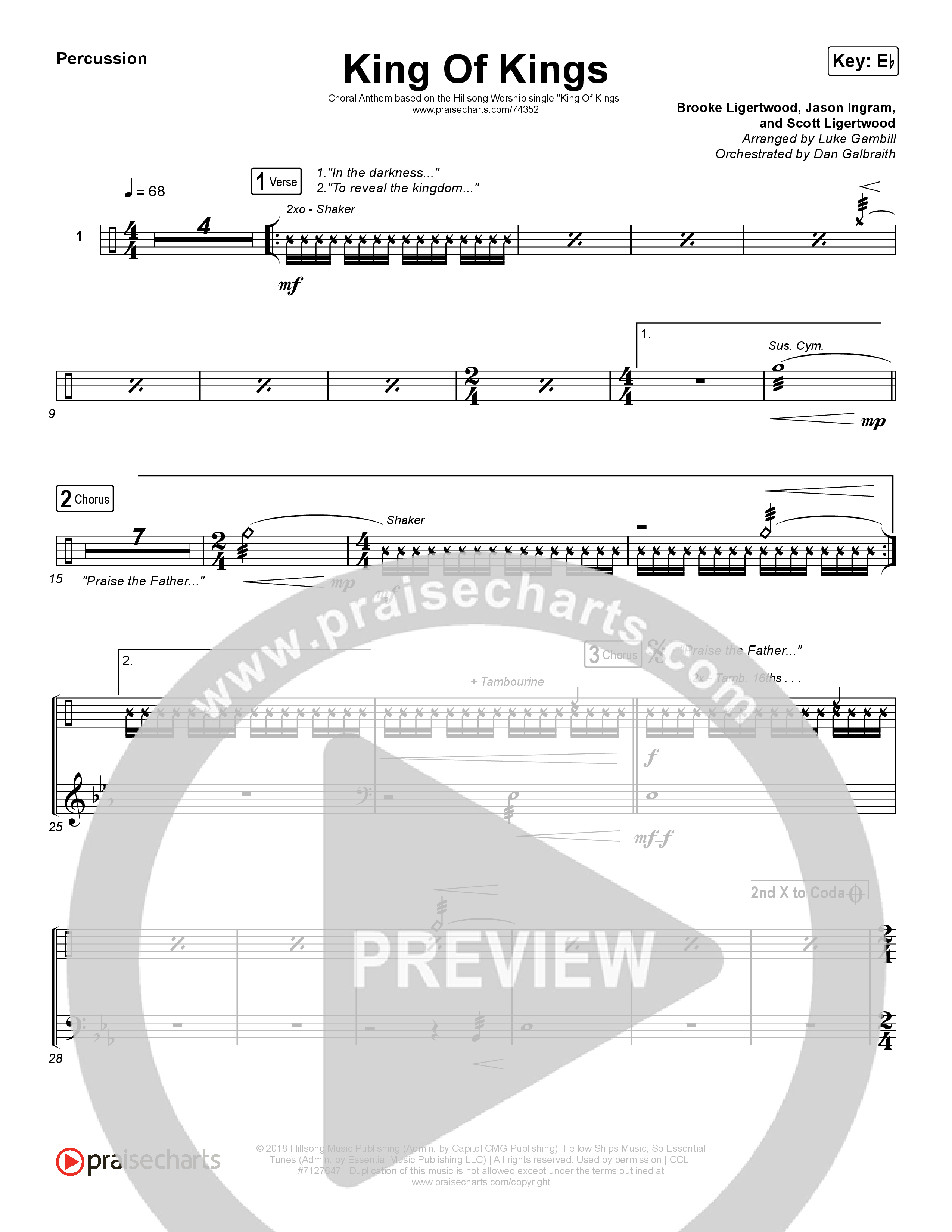 King Of Kings (Choral Anthem SATB) Percussion (Hillsong Worship / Arr. Luke Gambill)