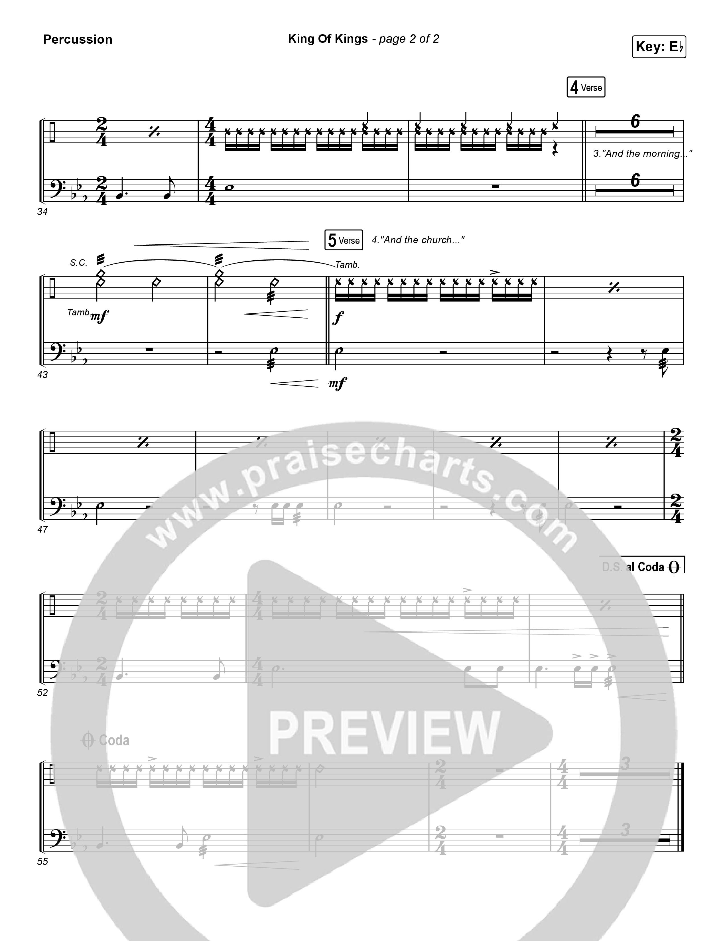 King Of Kings (Choral Anthem SATB) Percussion (Hillsong Worship / Arr. Luke Gambill)