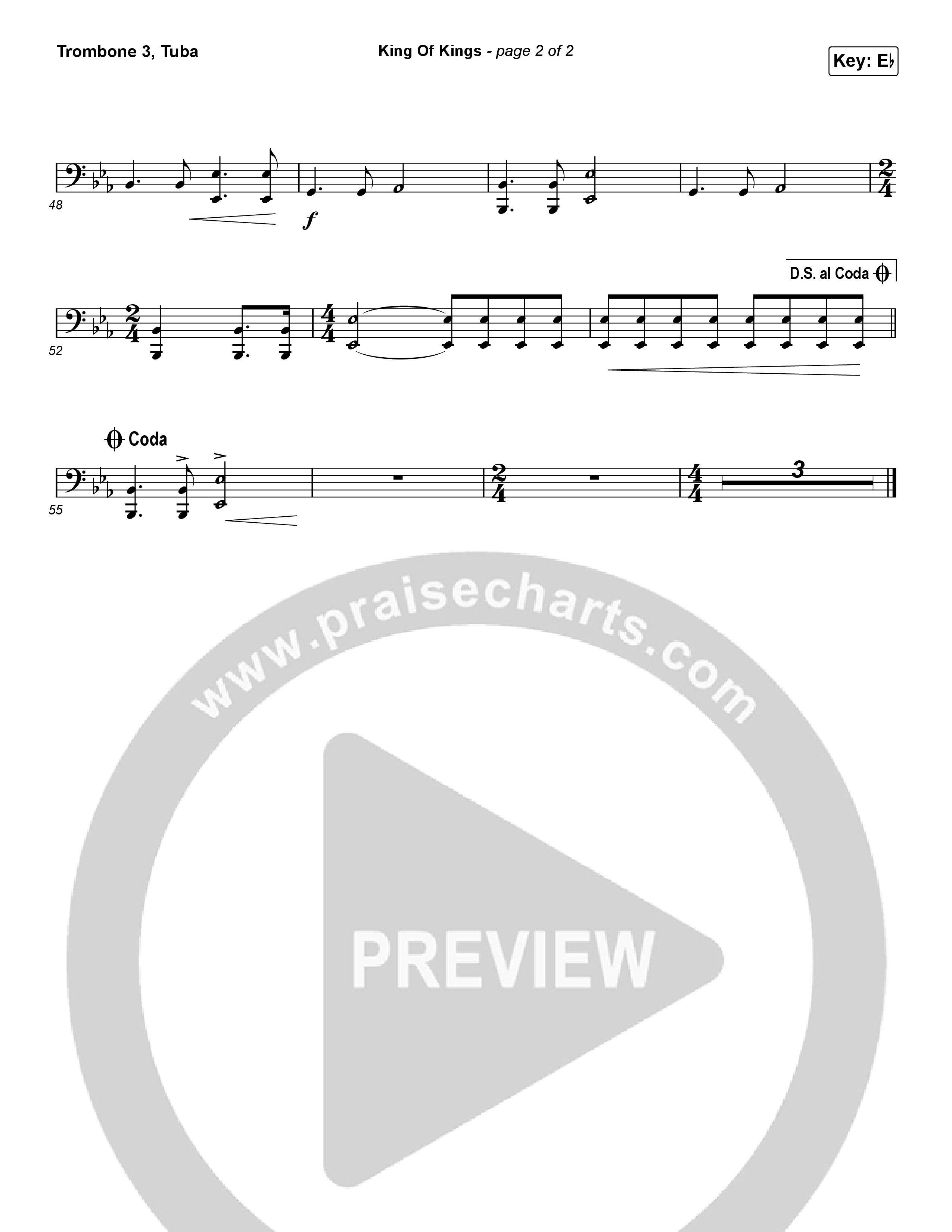 King Of Kings (Choral Anthem SATB) Trombone 3/Tuba (Hillsong Worship / Arr. Luke Gambill)