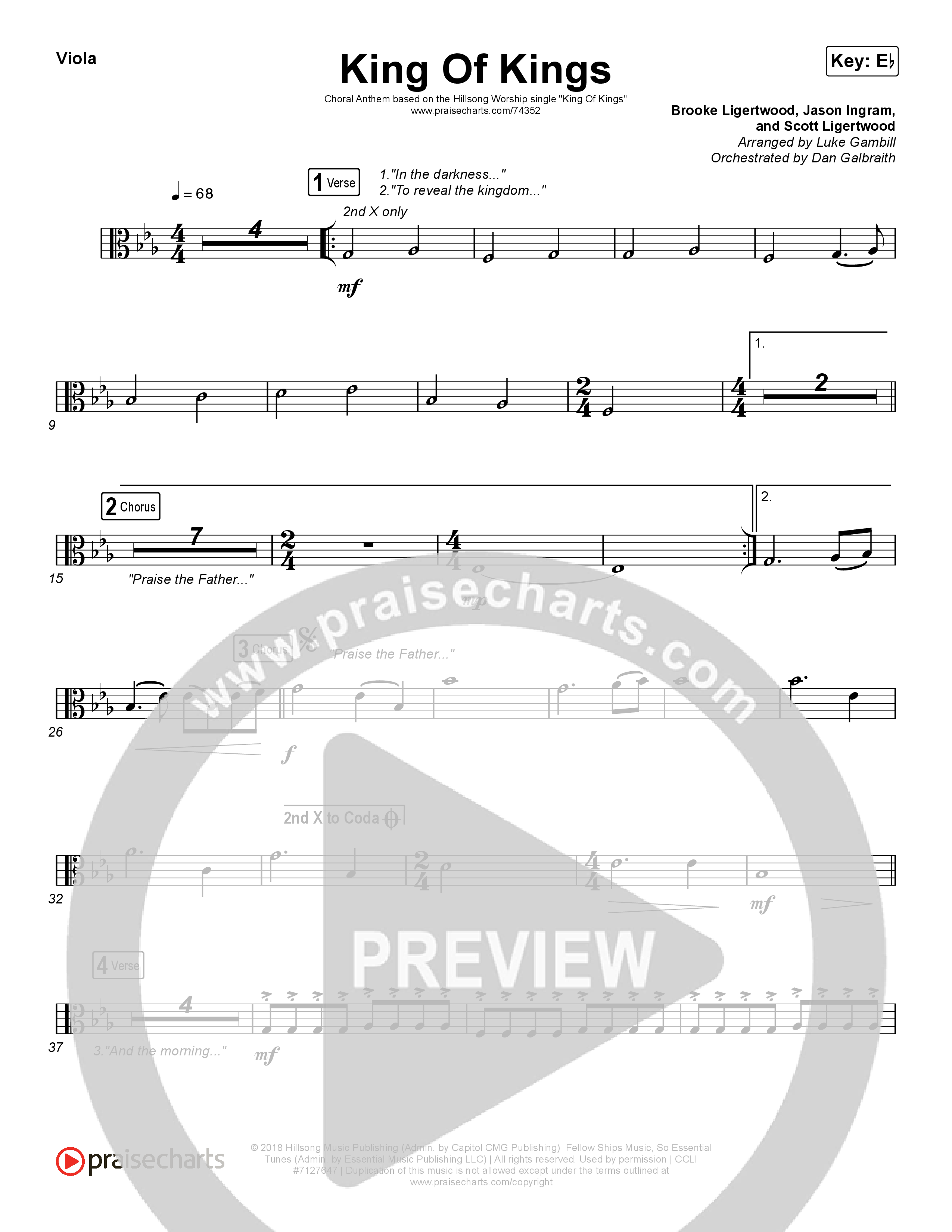 King Of Kings (Choral Anthem SATB) Viola (Hillsong Worship / Arr. Luke Gambill)