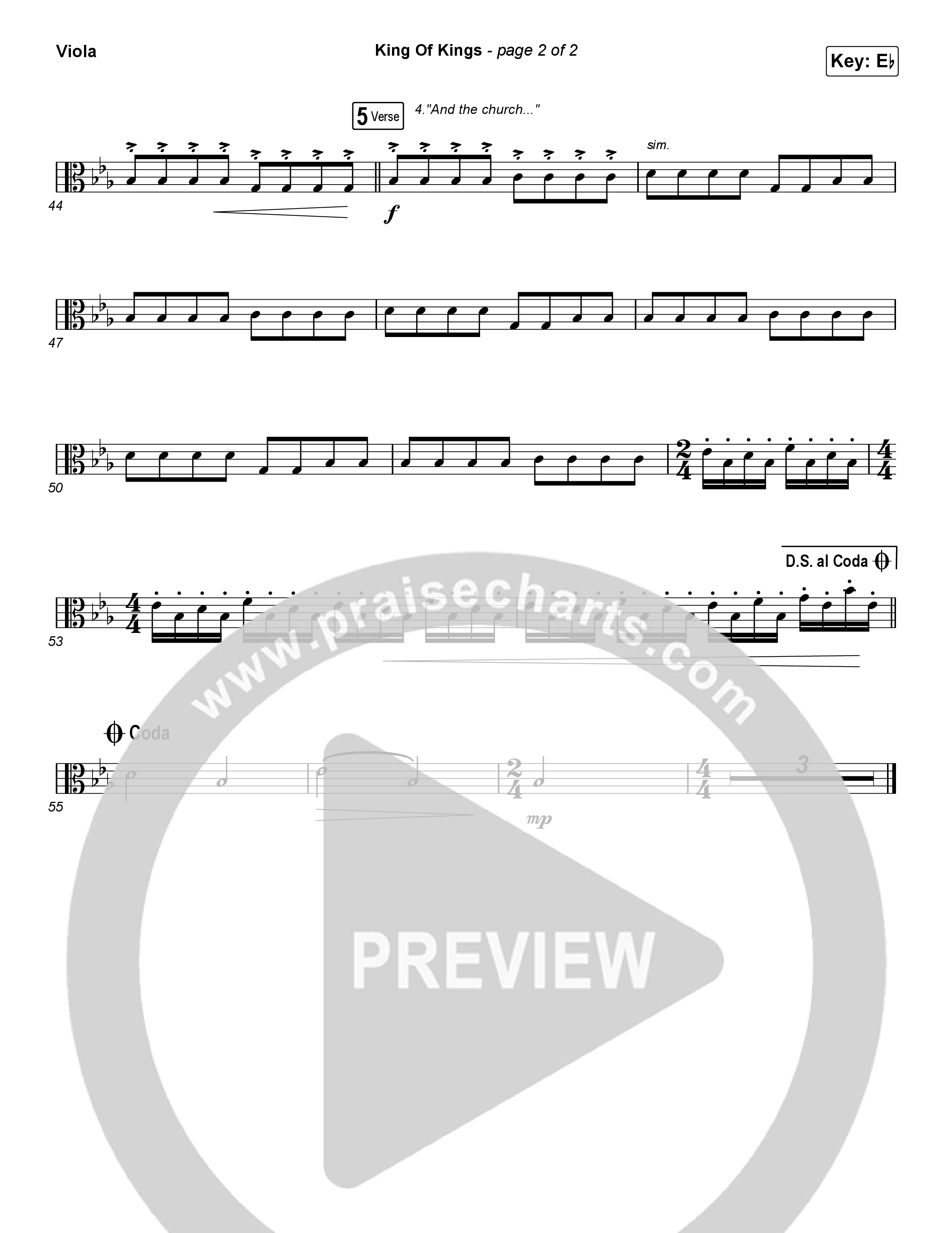 King Of Kings (Choral Anthem SATB) Viola (Hillsong Worship / Arr. Luke Gambill)