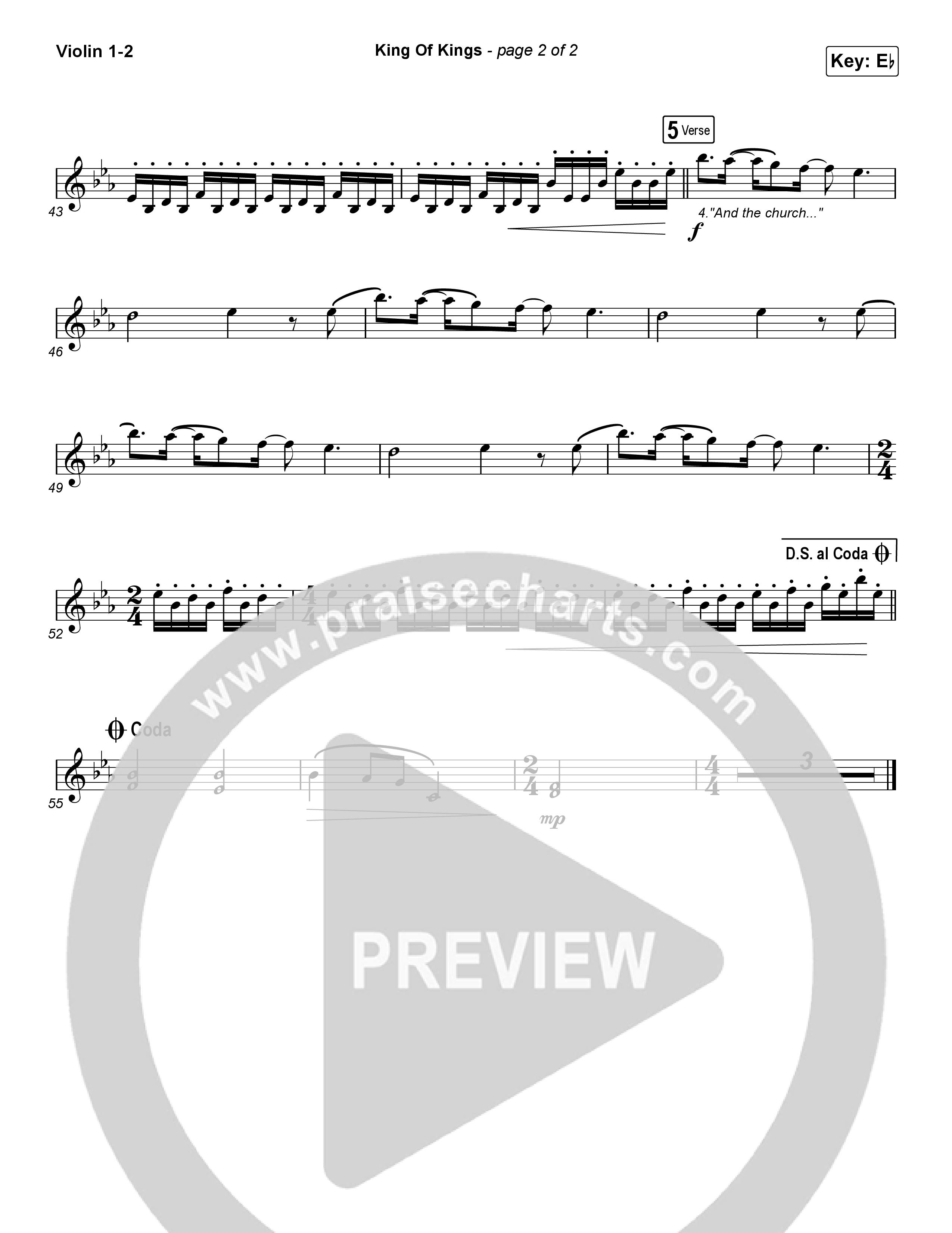 King Of Kings (Choral Anthem SATB) Violin 1/2 (Hillsong Worship / Arr. Luke Gambill)