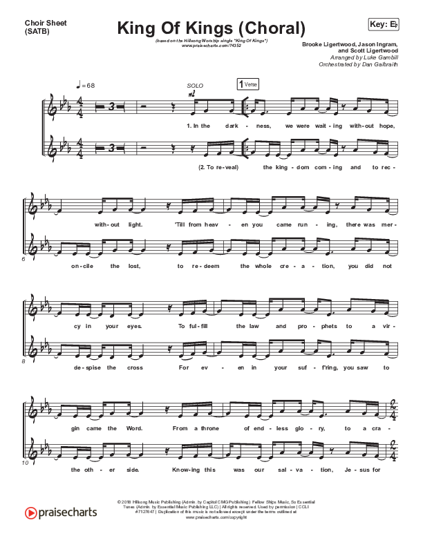King Of Kings (Choral Anthem SATB) Choir Sheet (SATB) (Hillsong Worship / Arr. Luke Gambill)
