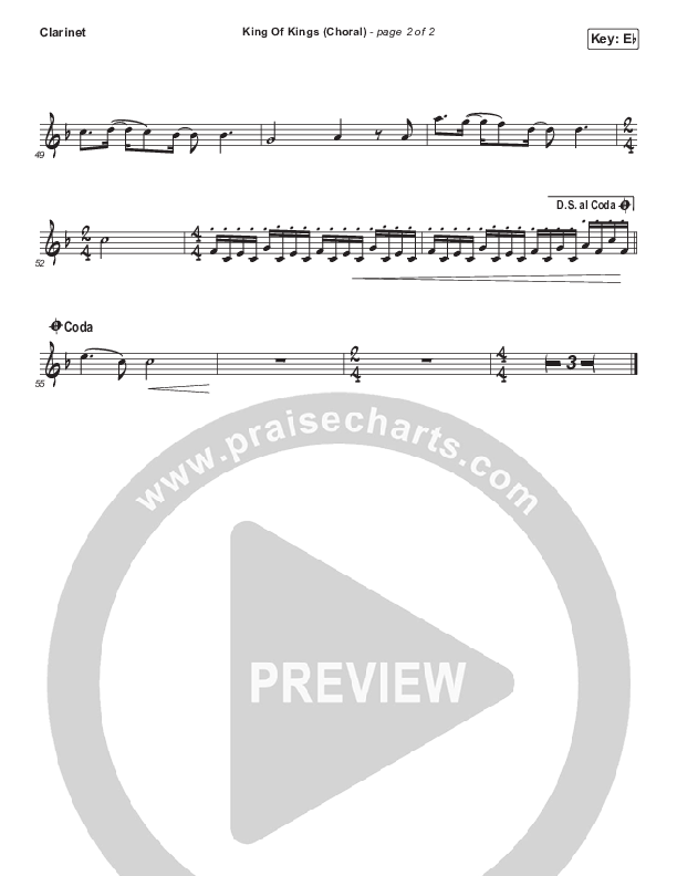 King Of Kings (Choral Anthem SATB) Clarinet (Hillsong Worship / Arr. Luke Gambill)