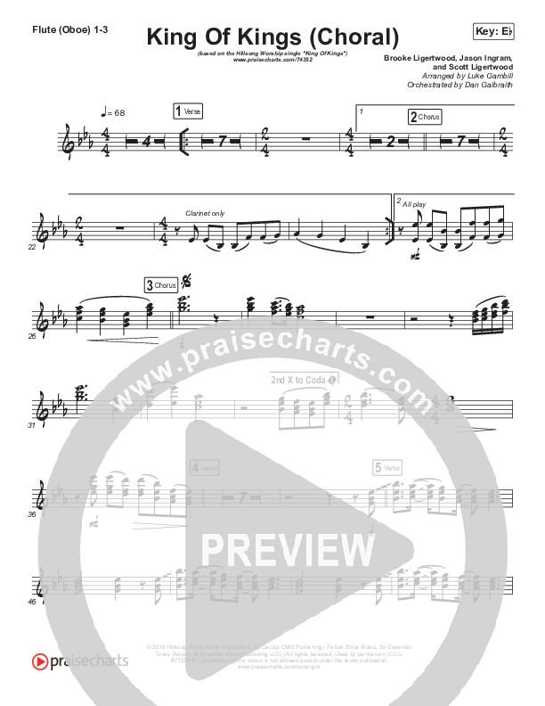 King Of Kings (Choral Anthem SATB) Flute/Oboe 1/2/3 (Hillsong Worship / Arr. Luke Gambill)
