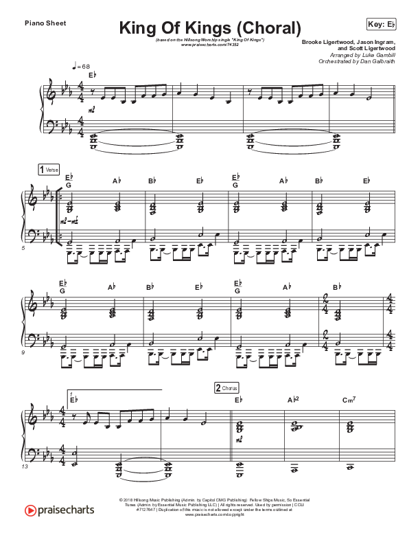 King Of Kings (Choral Anthem SATB) Piano Sheet (Hillsong Worship / Arr. Luke Gambill)