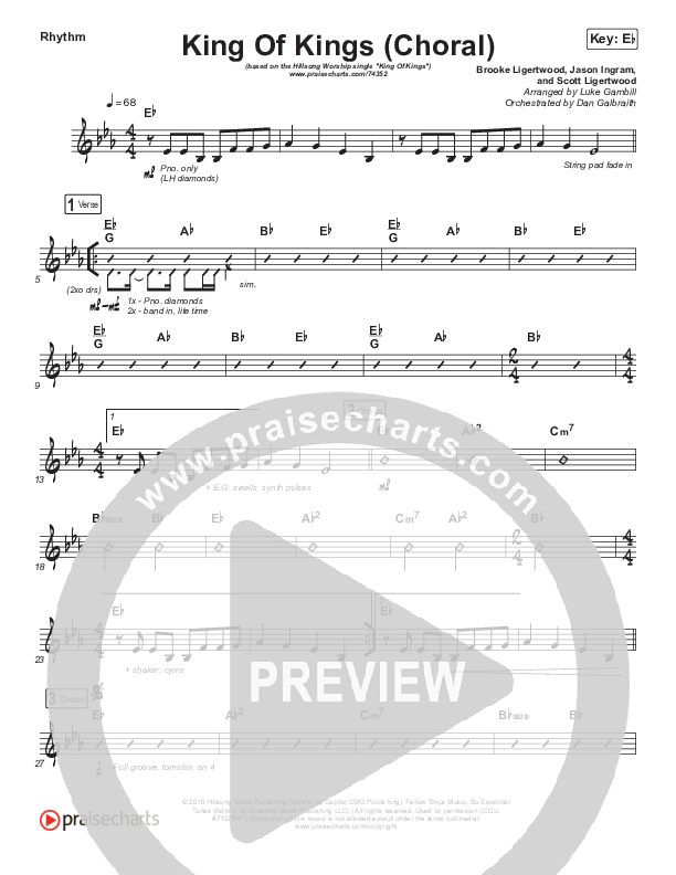 King Of Kings (Choral Anthem SATB) Rhythm Chart (Hillsong Worship / Arr. Luke Gambill)
