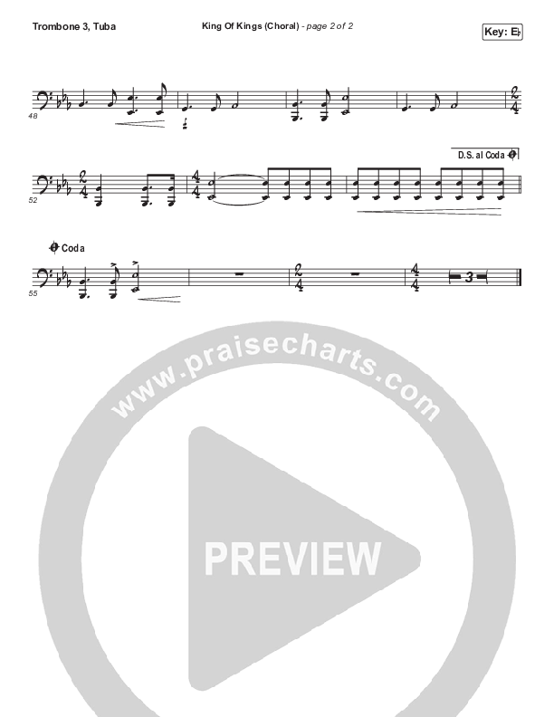 King Of Kings (Choral Anthem SATB) Trombone 3/Tuba (Hillsong Worship / Arr. Luke Gambill)