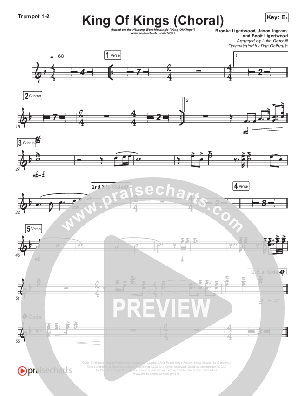 King Of Kings (Choral Anthem SATB) Trumpet 1,2 (Hillsong Worship / Arr. Luke Gambill)