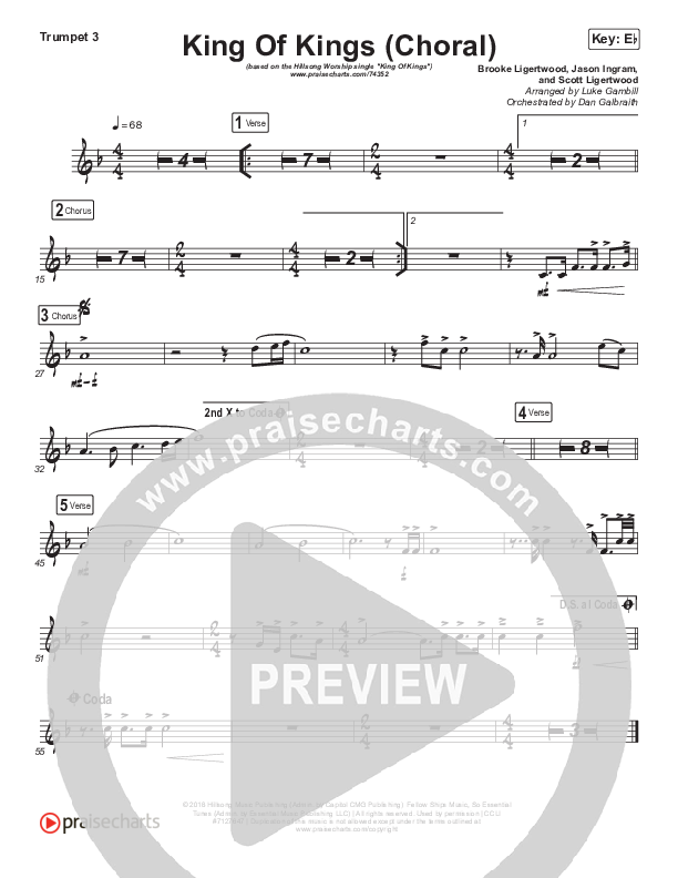 King Of Kings (Choral Anthem SATB) Trumpet Sheet Music PDF (Hillsong