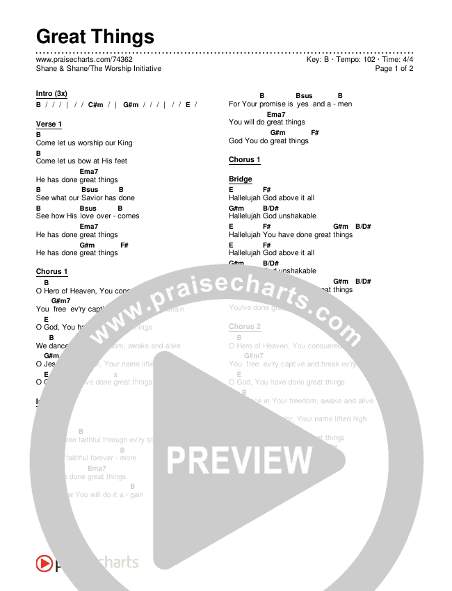 Great Things Chords & Lyrics (Shane & Shane/The Worship Initiative)