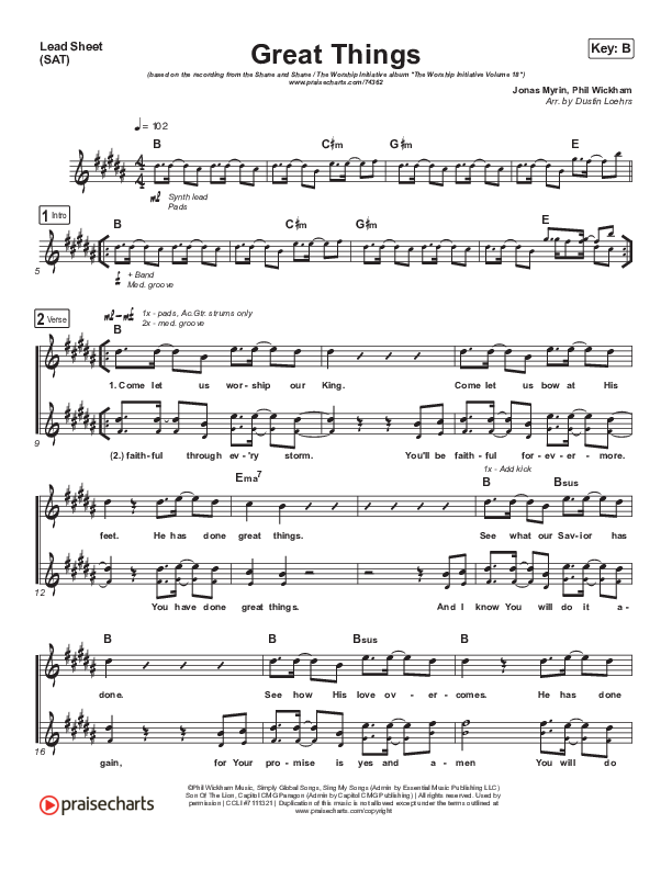 Great Things Lead Sheet (SAT) (Shane & Shane/The Worship Initiative)
