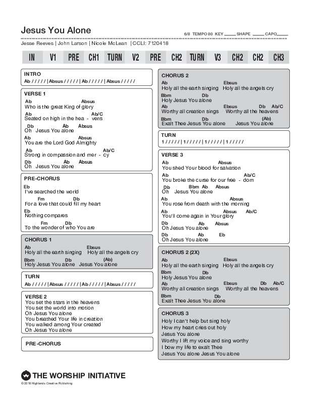 Jesus You Alone Chord Chart (Shane & Shane/The Worship Initiative)