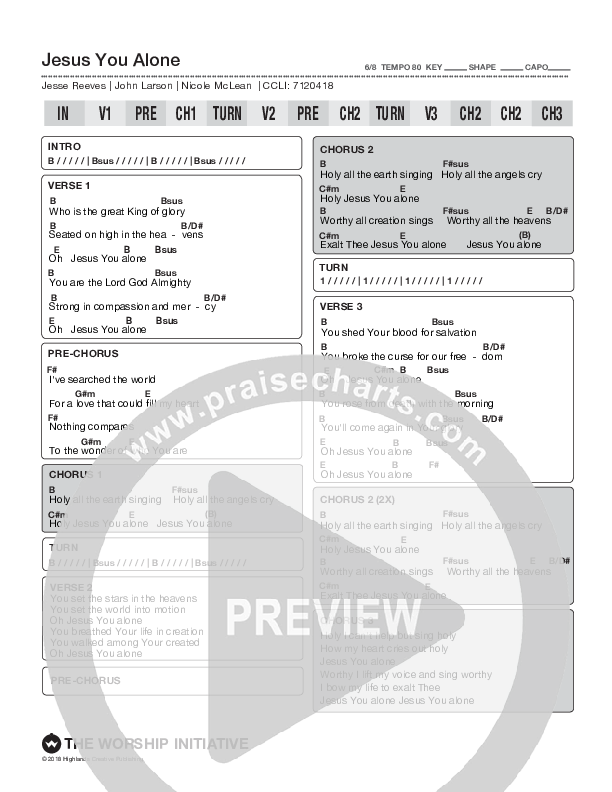 Jesus You Alone Chord Chart (Shane & Shane/The Worship Initiative)
