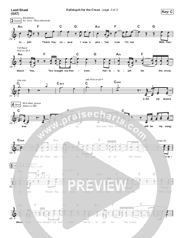 Hallelujah For The Cross Lead Sheet (SAT) (Shane & Shane/The Worship Initiative)