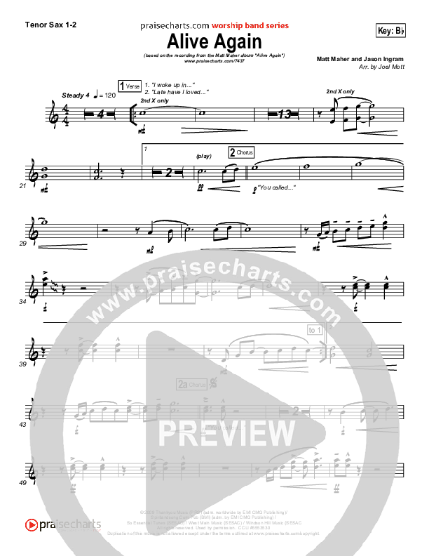 Alive Again Tenor Sax 1/2 (Matt Maher)