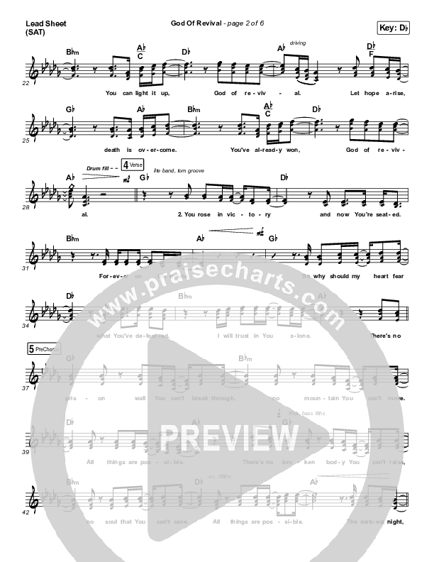 God Of Revival (Live) Lead Sheet (SAT) (Bethel Music)