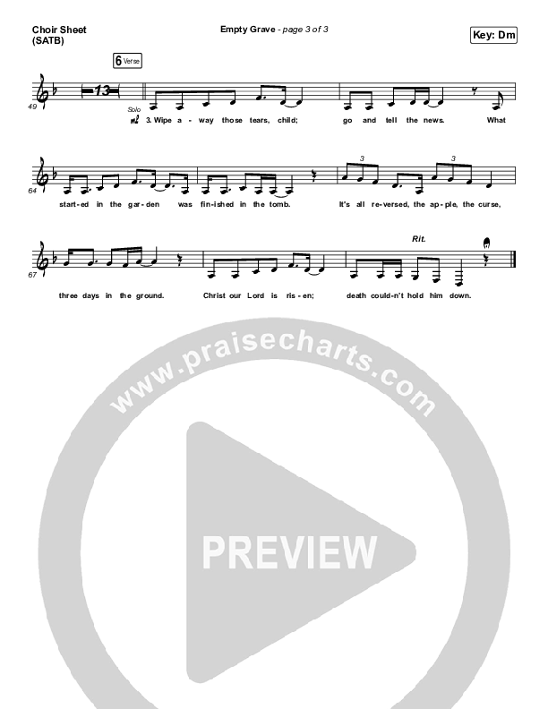 Empty Grave Choir Sheet (SATB) (Zach Williams)