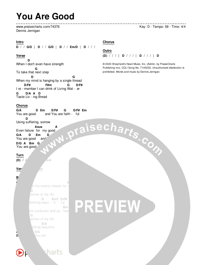 You Are Good Chords & Lyrics (Dennis Jernigan)