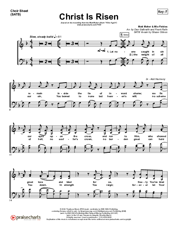 Christ Is Risen Choir Vocals (SATB) (Matt Maher)