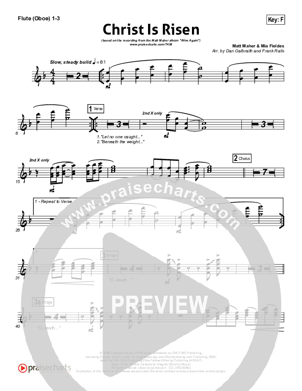 Christ Is Risen Flute/Oboe 1/2/3 (Matt Maher)